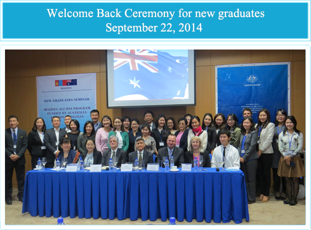 Attendees participating in the Welcome-back ceremony for awardees, who completed their Masters Studies in Australia in June/July 2014, 22 September 2014